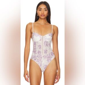 Free People Intimately Night Rhythm Floral Corset Bodysuit | Ivory Combo | NWT